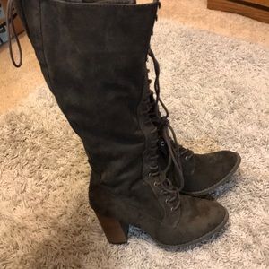 Gray knee high boots